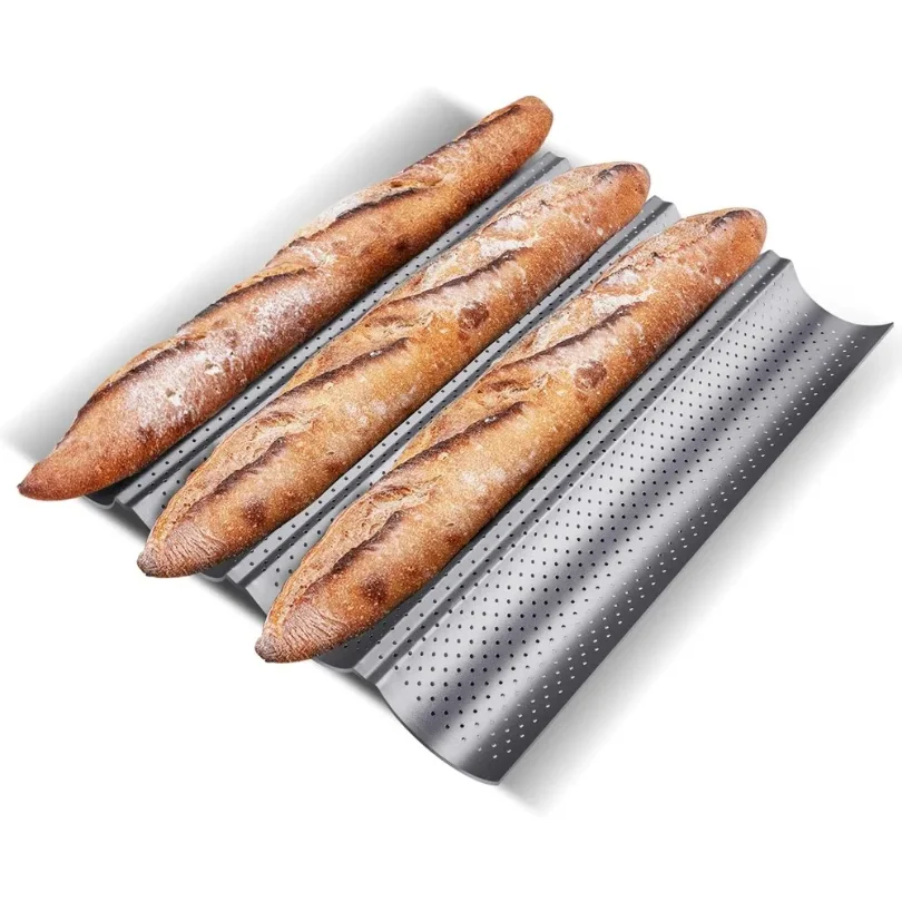 Baguette Bread Pan Nonstick for French Bread Baking Heat Resistant Perforated 4 Loaves Loaf Bake Mold Baguette Tray Baking Tool