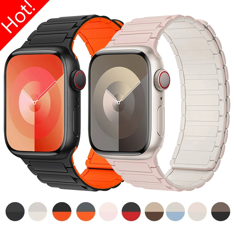 

Magnetic Silicone Band for Apple Watch Ultra 3/2/1 49mm 11 10 46mm Bracelet for Iwatch Series 9 8 7 45mm 41mm 6 SE 5 4 40mm 44mm