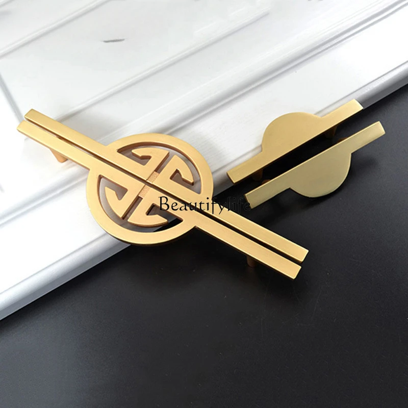 New Chinese Style Handle Simple and Light Luxury Brushed Brass Chinese Style Furniture Drawer Wardrobe Door Handle Zinc Alloy