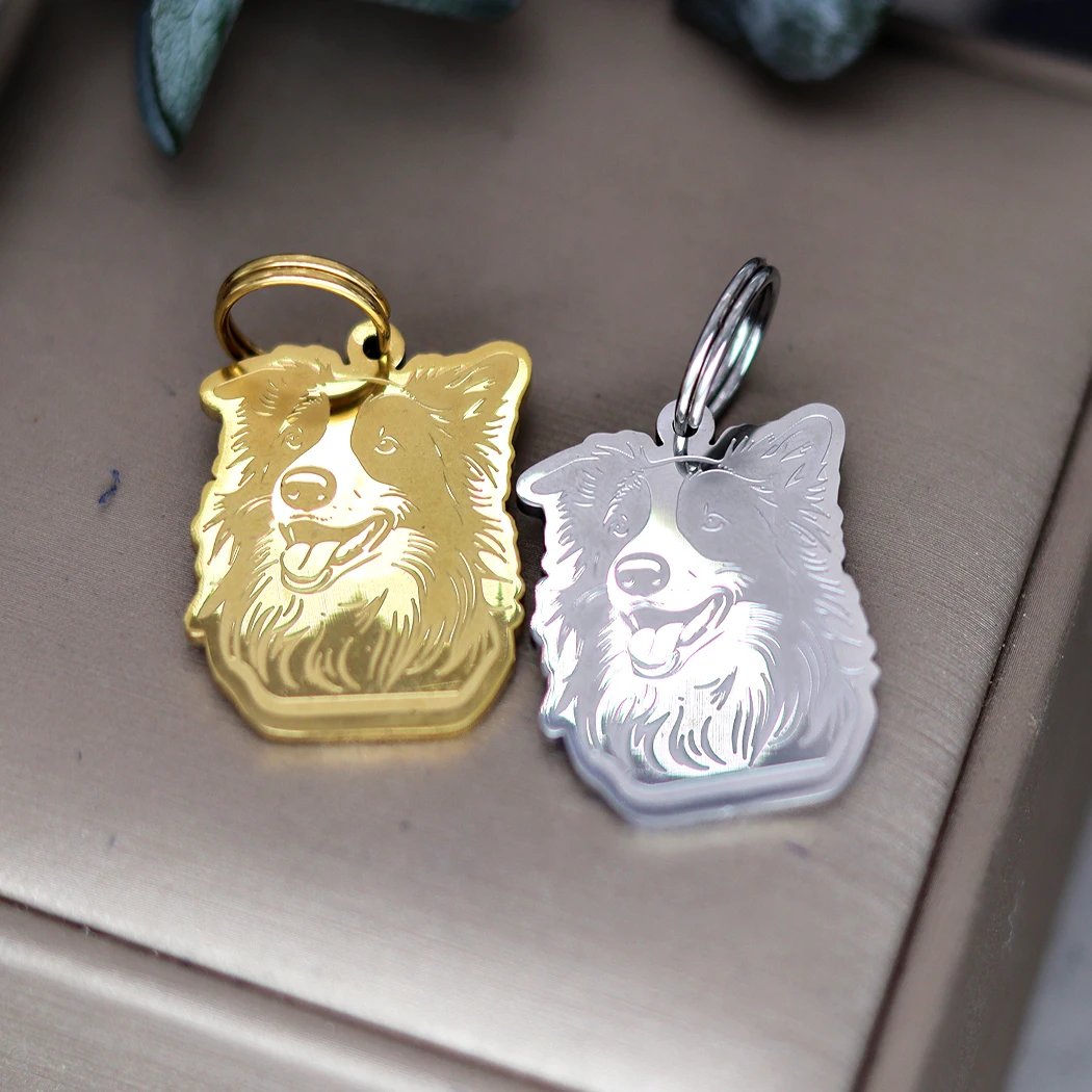 

1pc Personalized Custom Name Keyring Border Dog Id Tag Pendant For Animal Engraved Stainless Steel Keychain Anti-lost