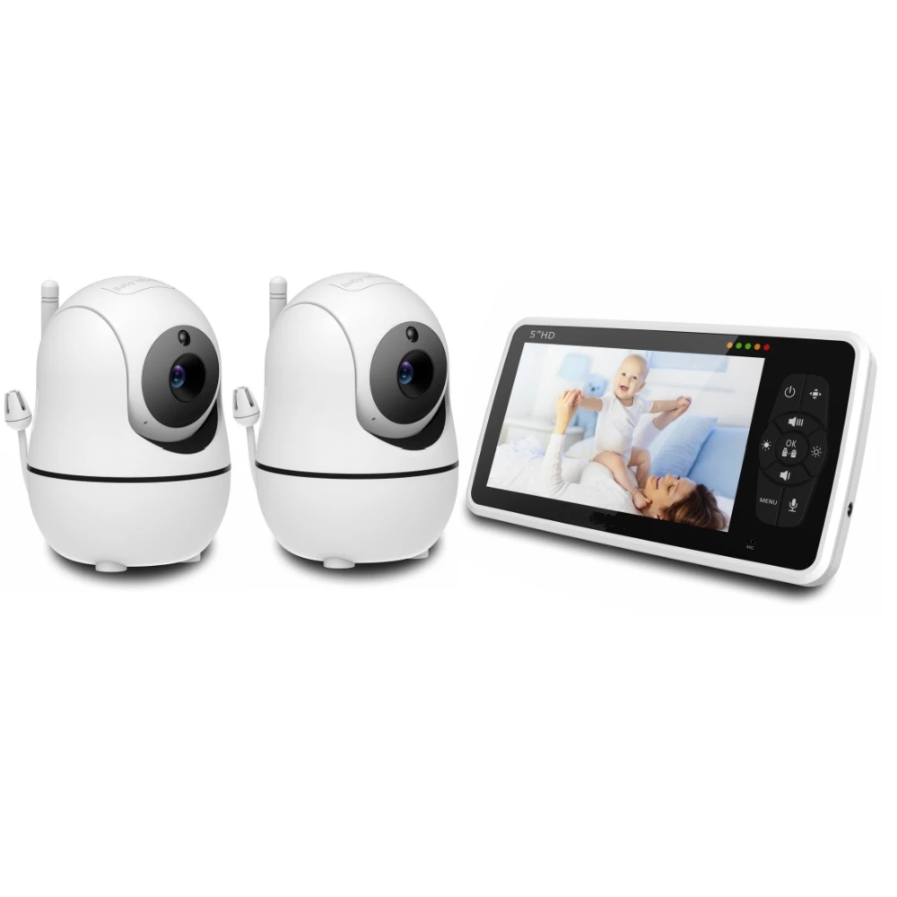 Babyster 5 Inch Video Babyfoon Met Twee Camera En Audio, Nachtzicht, 4x Zoom, 1000ft Bereik 2-weg Audio Temperatuursensor