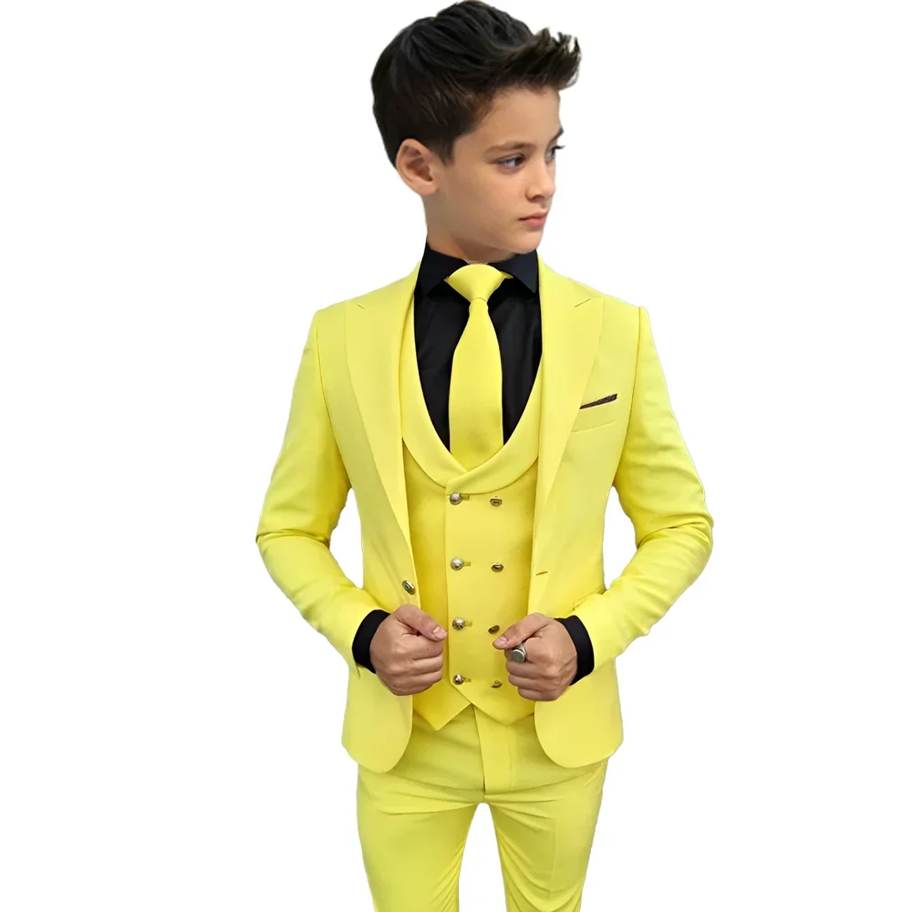 Suit for Boys Three Pieces Tuxedo Jacket with Pants Vest Latest Custom Suit Kids Wedding Tuxedo Slim Fit Design Blazer