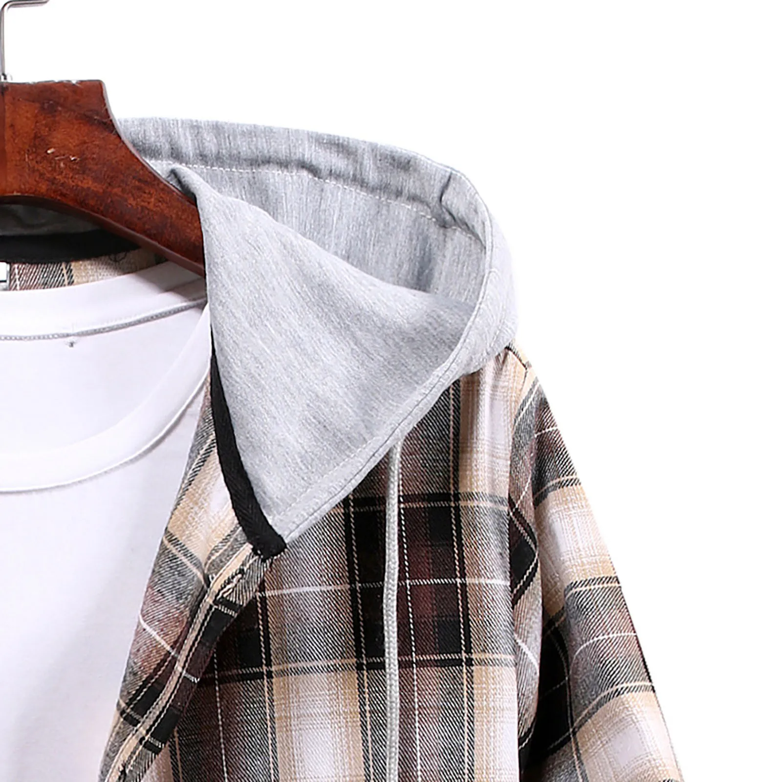 Men Casual Plaid Shirt Hooded Oversized Casual Men\'S Clothes European American Style Handsome Holiday Checked Shirts