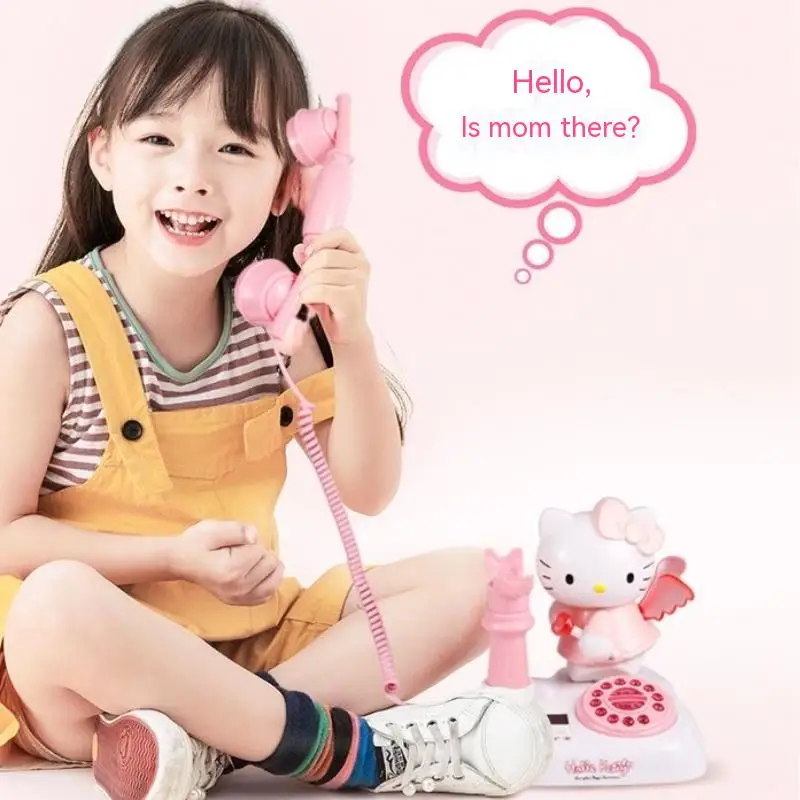 Anime Sanrio Kawaii Antique Corded Landline Telephone Hello Kitty Pink Creative Cute Retro Without Birthday Gift Toys