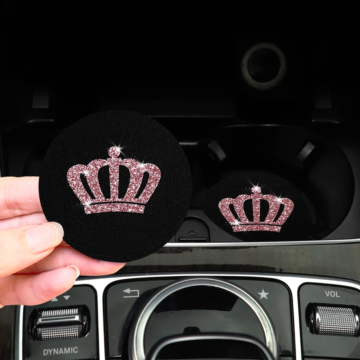 2 waterproof non-slip pads imitation diamond Crown Blingbling Flash car General Purpose water coaster car supplies