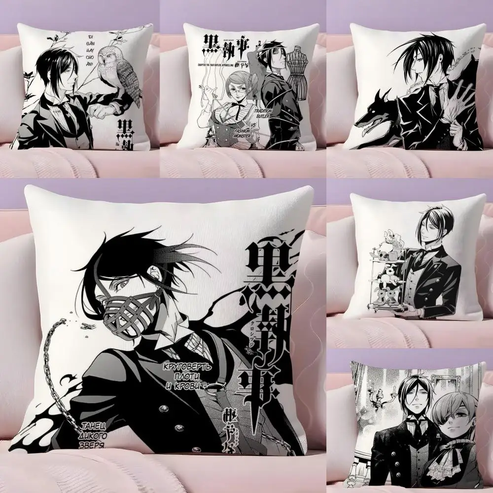 Manga Black B-Butler Cushion Cover Plush Fabric Double-Sided Printed Invisible Zipper Sofa Pillow Case Home Bedroom Decor