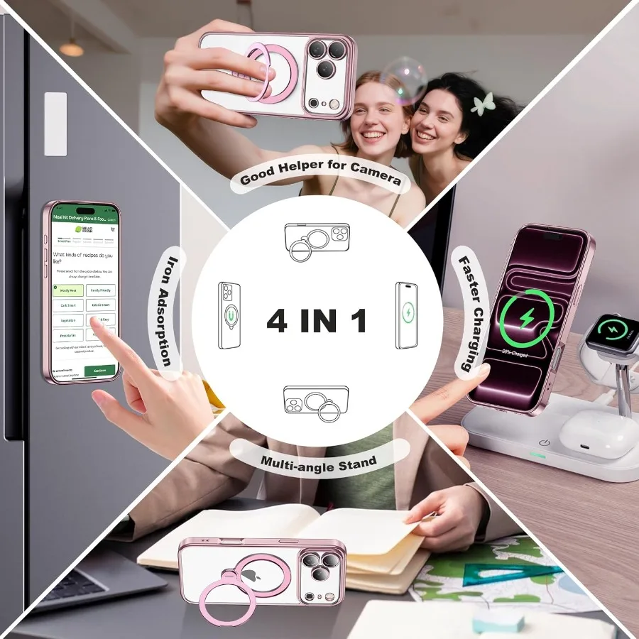 Supporto ad anello magnetico ruotabile a 360° compatibile con la custodia per iPhone 17 Pro con supporto Mag-Safe e protezione completa dell'obiettivo della fotocamera