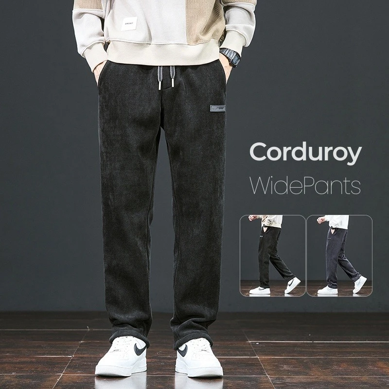 

Corduroy Mens Casual Pants Spring Autumn Straight Outdoors Jogging Sweatpants Drawstring Design Fashion Korean Loose Trousers