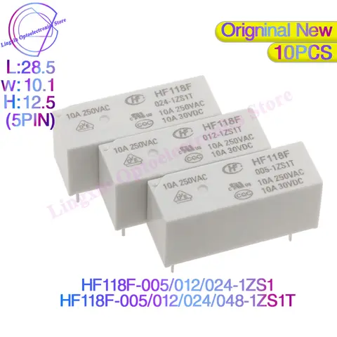 10Pcs/lot Power Relay HF118F-005-1ZS1T HF118F-012-1ZS1T HF118F-024-1ZS1T 5Pin 10A Power Relays 5V 12V 24V DC