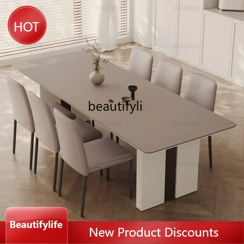 Stone Plate Dining-Table Chair Combination Brown Modern Household Rectangular Household Restaurant Chopsticks Table