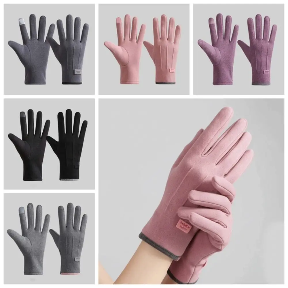 أفخم زوجين مكافحة البرد قفازات لينة بلون سميكة قفازات من جلد الغزال شاشة تعمل باللمس البوليستر يندبروف فنجر القفازات النساء #6
