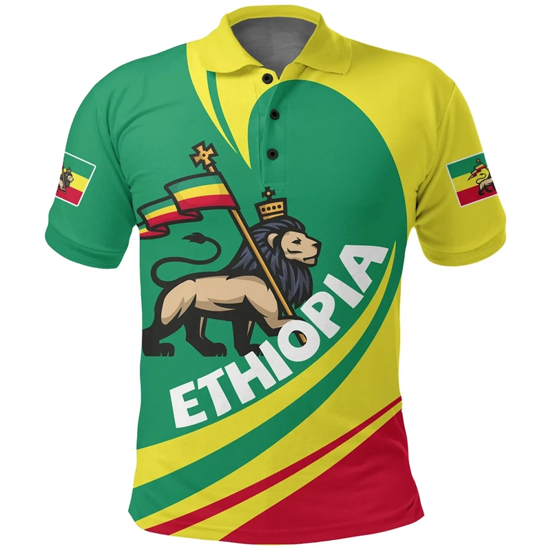 Africa Country Ethiopia Flag Graphic Casual Polo Shirts Daily Oversized Summer Ethiopian National Emblem Tops 3D Print Clothing