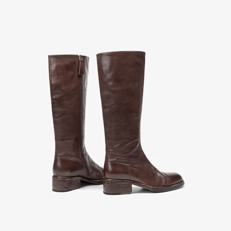 BEAUTODAY Genuine Leather Long Boots Women Horse Leather Riding Boot Round Toe Back Zip Ladies Knee High Shoes Handmade 01400