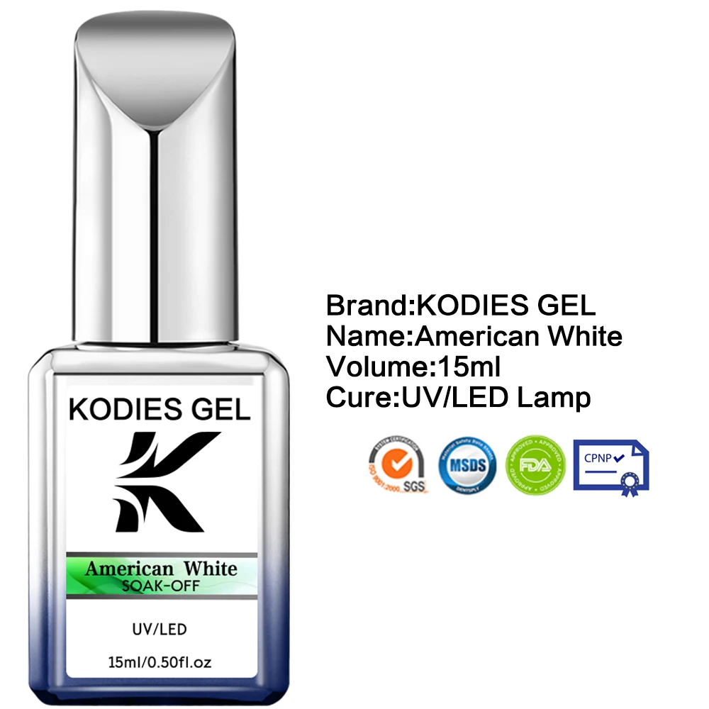 KODIES GEL New American White Gel Nail Polish Vernis Semi Permanent UV Soak Off Gel Varnish Super White Nail Art French Manicure