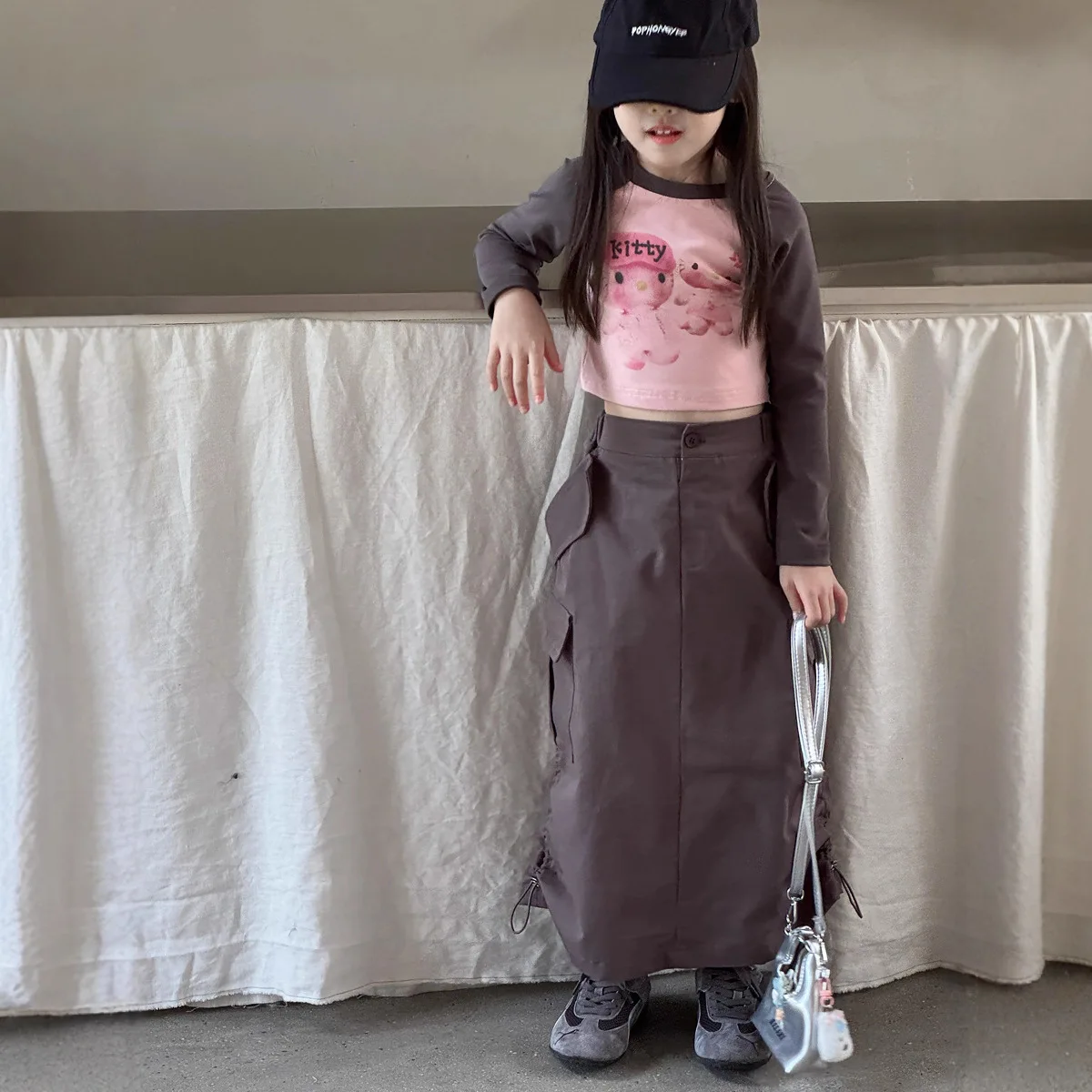 

Princess Girls' Autumn New Korean Wrinkled Drawstring Work Dress for Baby Girls Loose and Casual A-line Long Dress