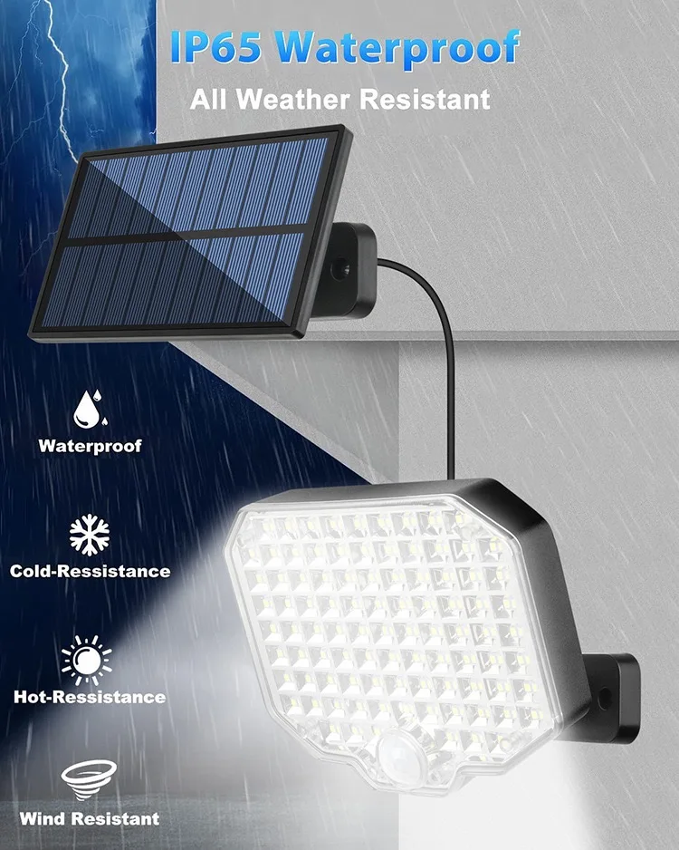 100000LM 184 LEDS Solar Street Lamp 3 Working Modes With Motion Sensor Remote Control Floodlight Outdoor Garden Yard  Wall Light