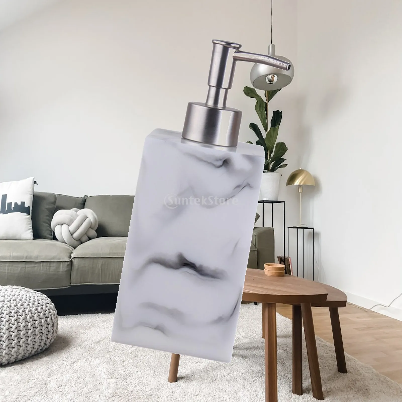 Marble Texture Soap Dispenser 17.5oz Resin Sturdy Stylish Refill Salon Dispenser for Kitchen Laundry Room