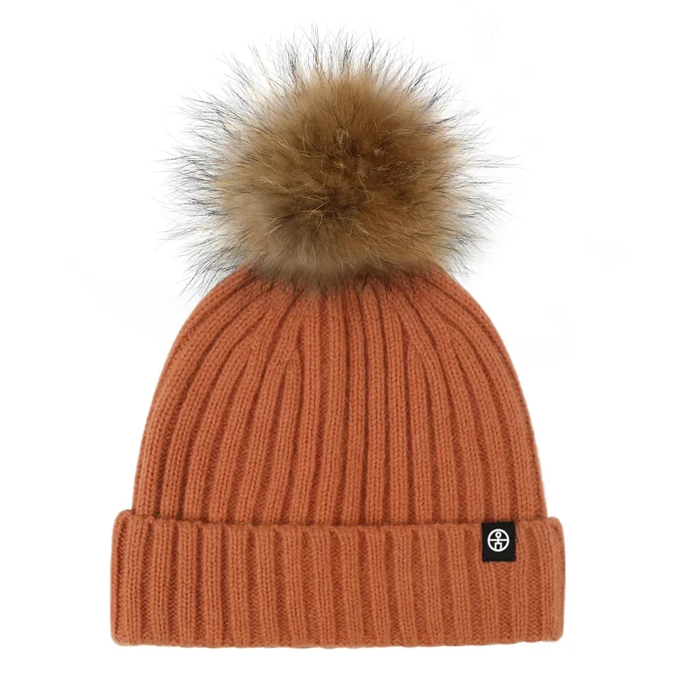 real raccoon fur ball women's beanies autumn and winter warm ear protection wool knitted hat