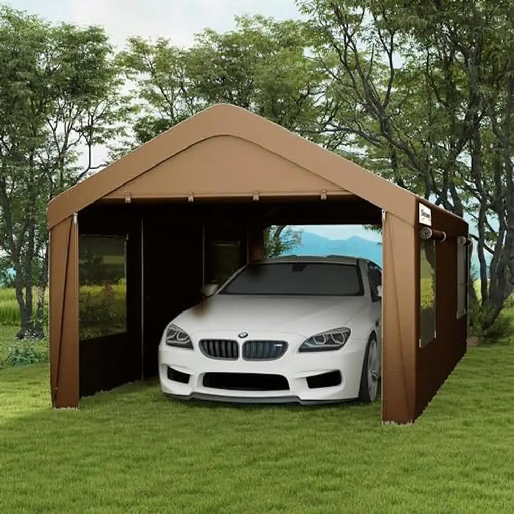 Portable Heavy Duty Carport Garage Canopy with Roll-up Doors & Ventilated Windows Car Truck Boat Garden Cover Shelter Storage