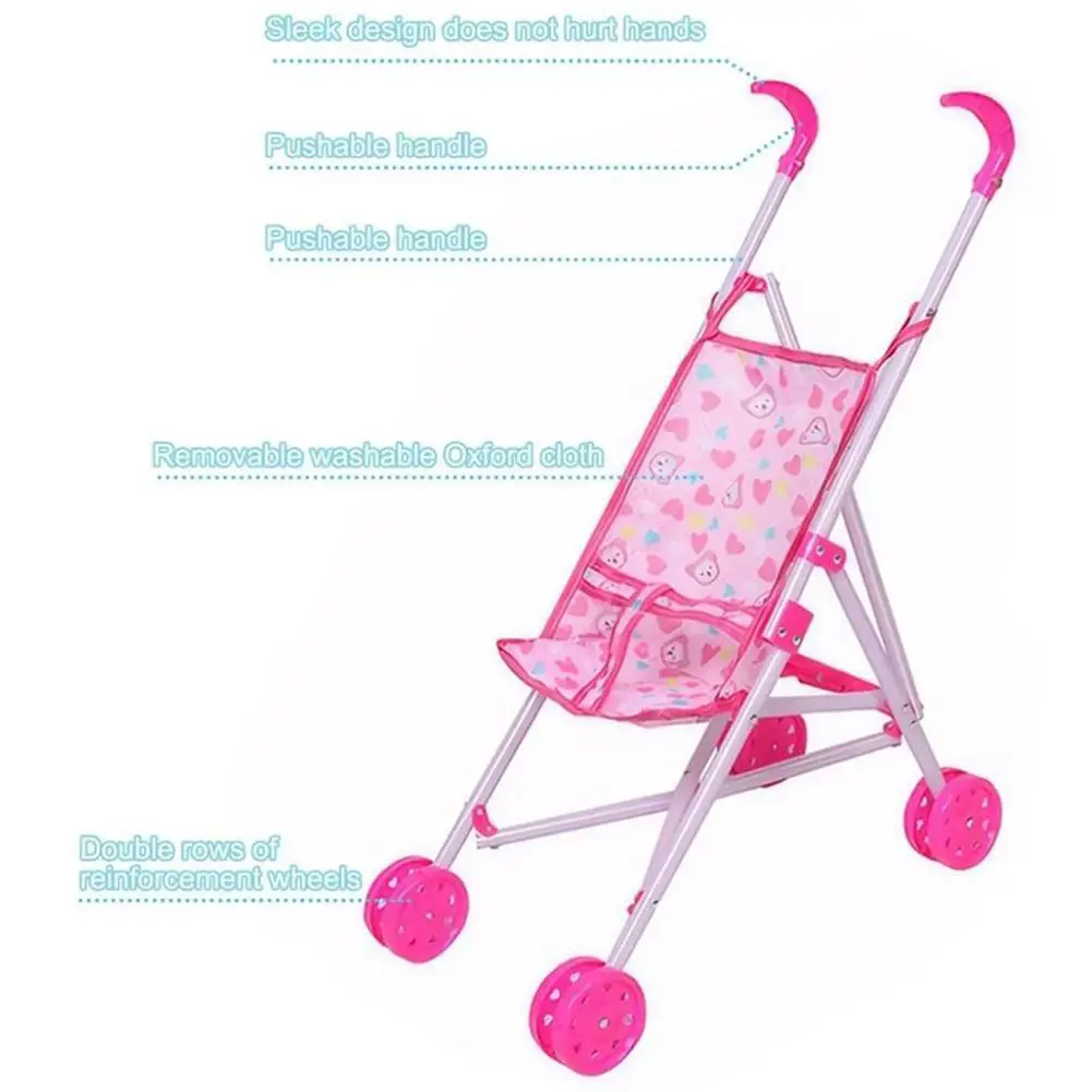 Kereta Dorong Mainan Lipat untuk Anak Perempuan, Mainan Berpura-pura untuk Anak, Kereta Bayi Pertama untuk Belajar Berjalan, Rumah Mainan Ringan untuk Balita
