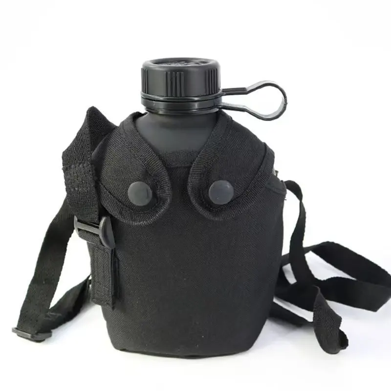 1L Outdoor Portable Aluminum Water Bottle Vintage 87 Military Training Black Large Capacity for Hiking Camping Survival