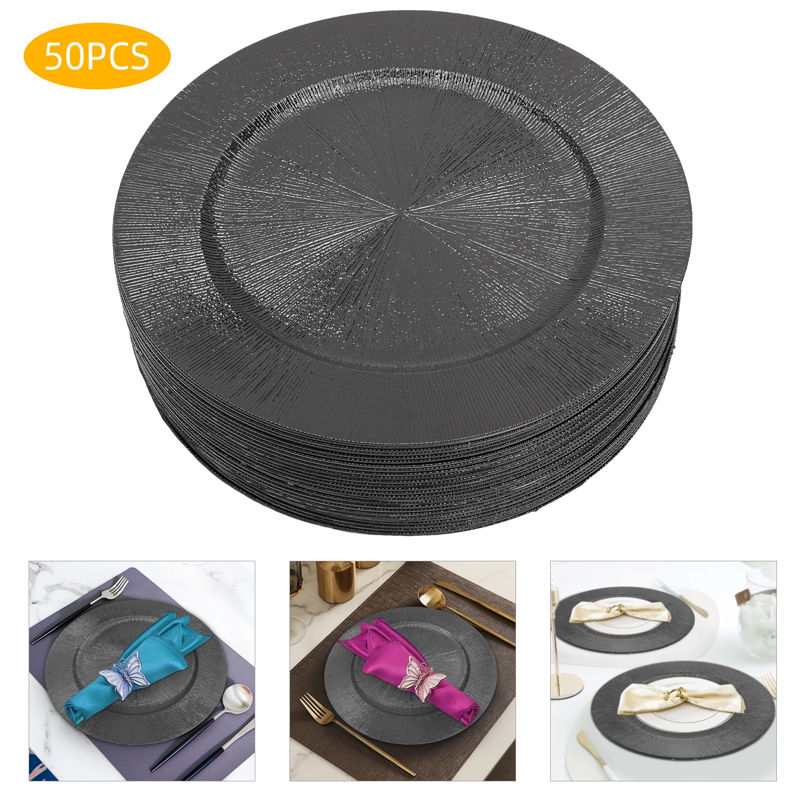 

50pcs Charger Plates Set Round Charger Plates Reusable Serving Plates 33*2cm (single) Smooth Edges Sunken Bottom