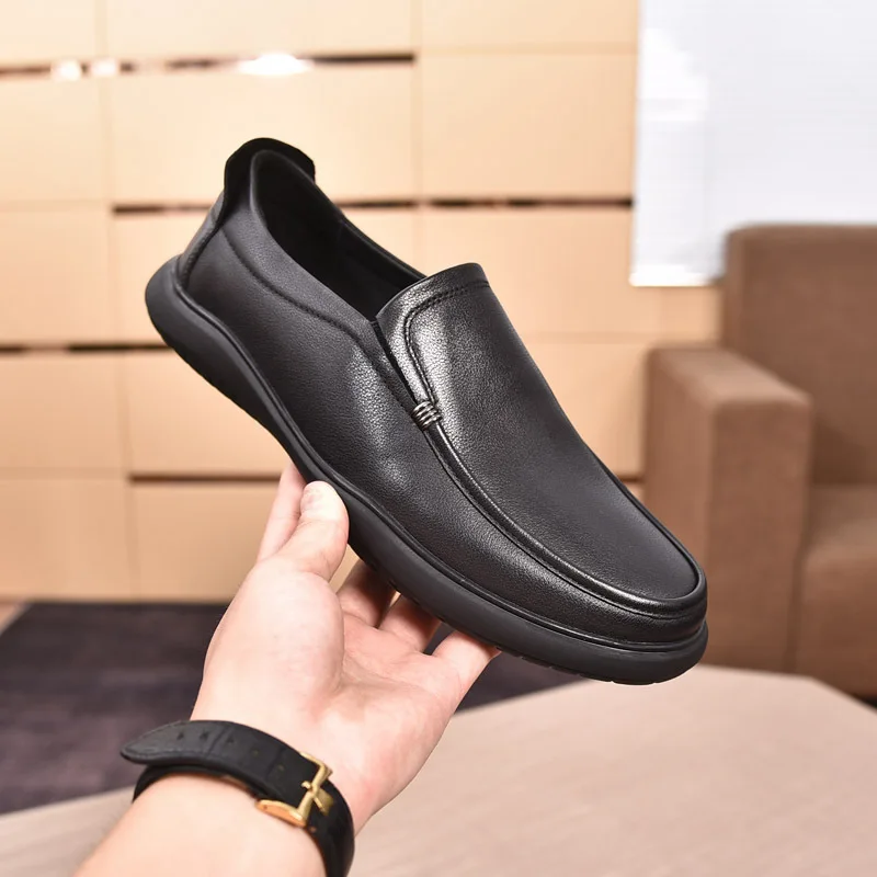 2023 New Men's Shoes Leather Casual Leather Shoes Men's Soft-skinned Soft-soled Bean Shoes Lightweight Breathable Driv