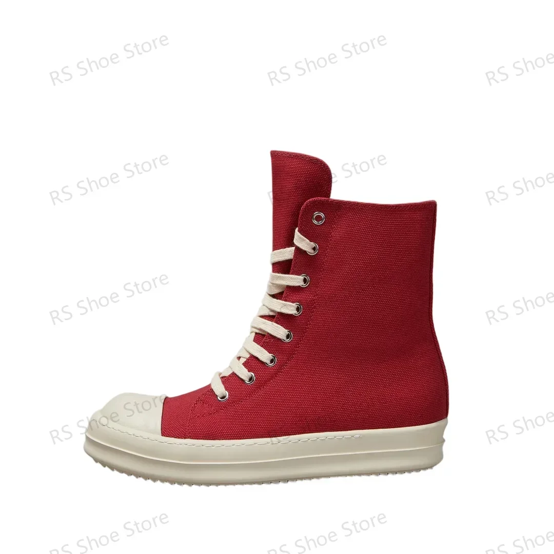 

Ro Luxury Red Canvas High Top Shoe Classic Design Shoes Men Sneaker Boot Zipper Women Ankle Boots Casual Sneakers