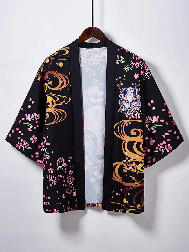 Japanese Cardigan Asian Yukata Man Harajuku Cartoon Cosplay Clothing Orient Ethnic Kimono Male Samurai Costume Woman Beach Cloth