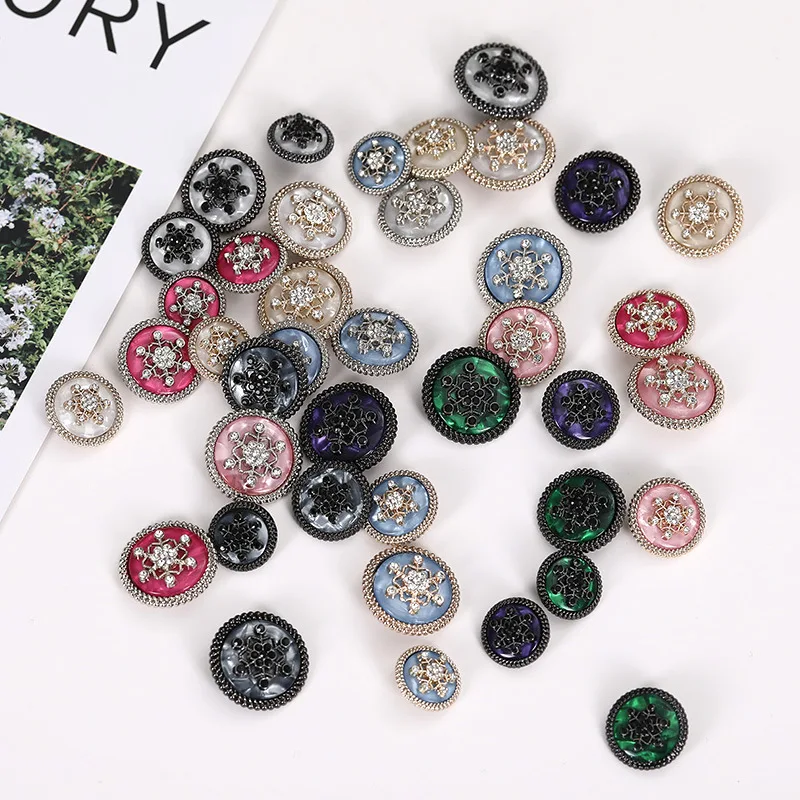 

10 шт. новый модный снежинка с бриллиантами, металлическая круглая инкрустированная бриллиантовая пуговица, женский кардиган, свитер, пуговица для пальто N045