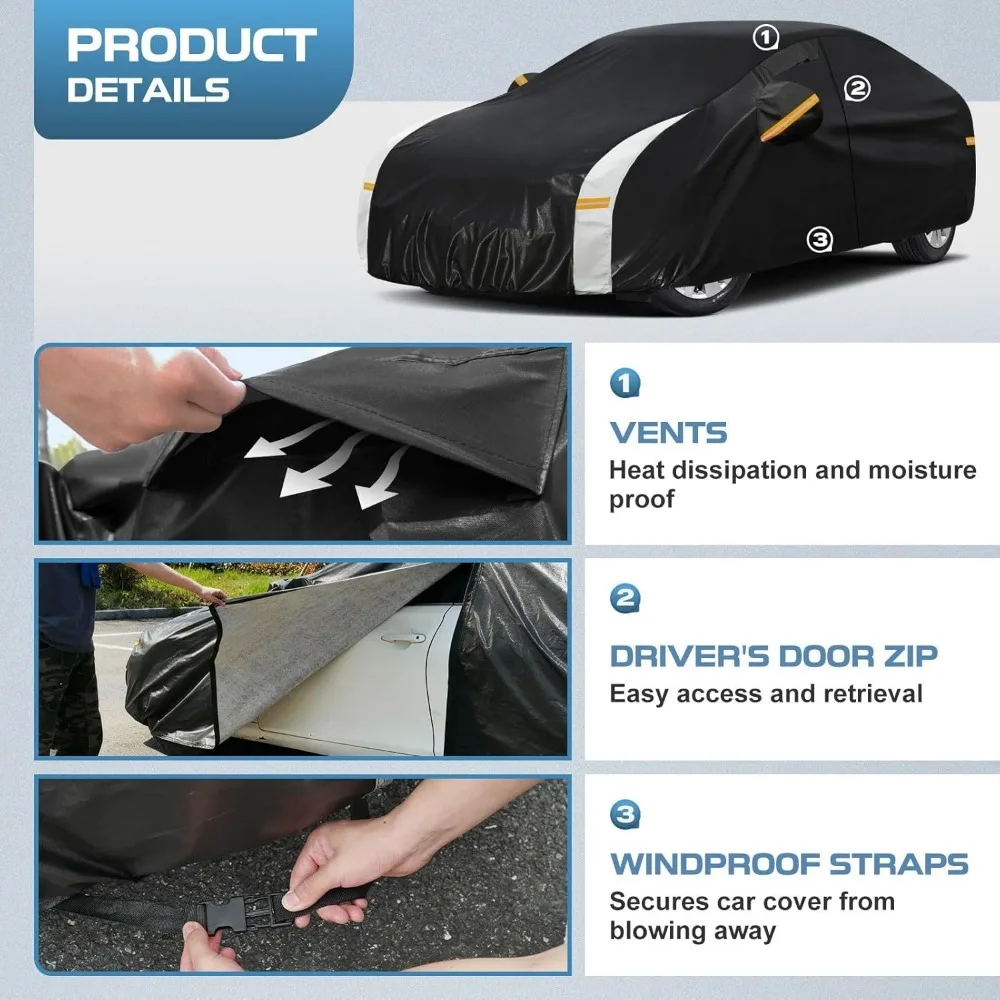 Waterproof All-Weather Car Cover with UV Protection, 10-Layer Exterior Protection for Winter, Rain, and Sun, Including Repair Pa