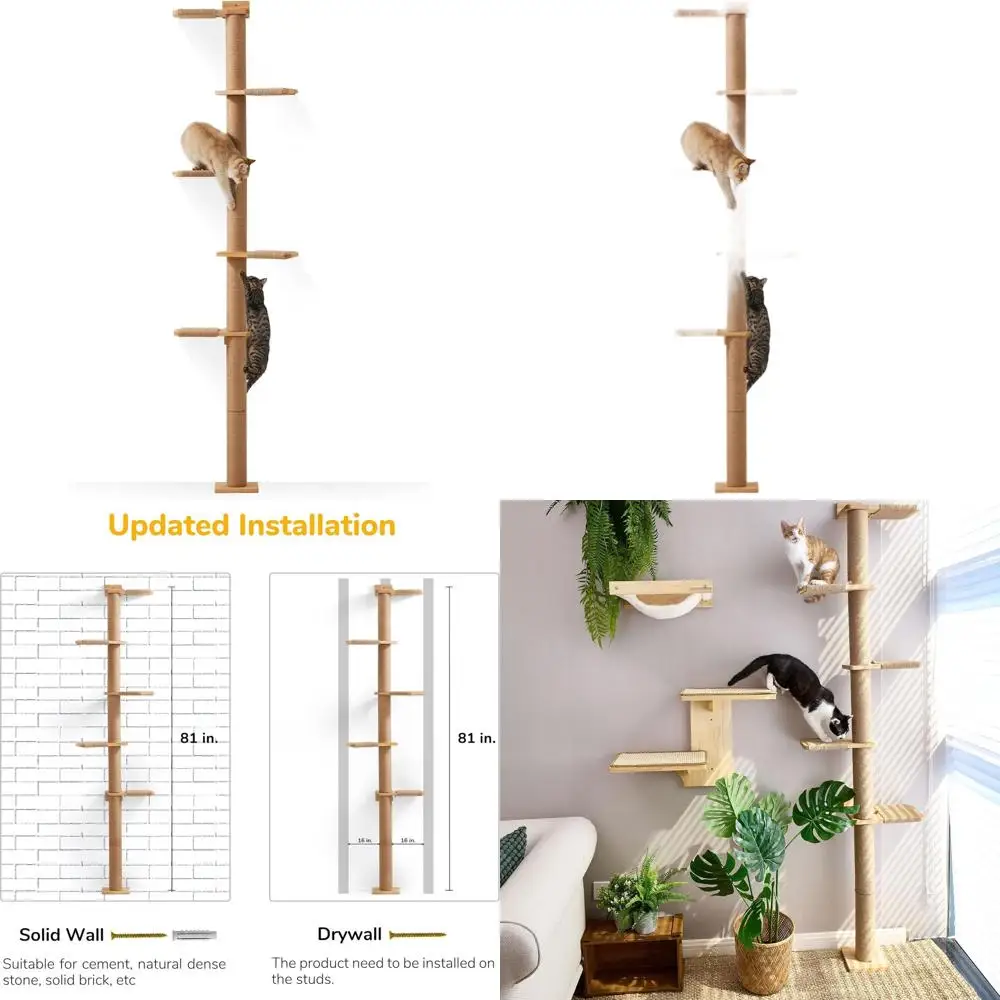 

5-уровневая настенная полка для кошек: комплекс для лазания, царапания и игр от пола до потолка