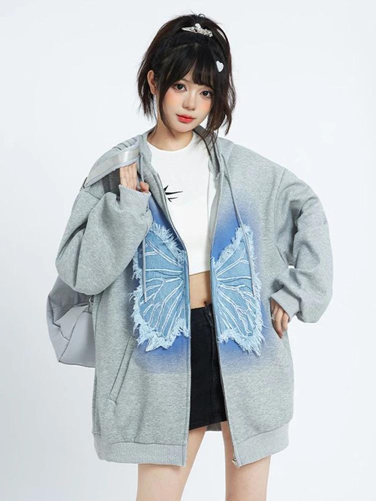 سترات نسائية عتيقة Y2k بغطاء للرأس فضفاضة بأكمام طويلة ملابس الشارع الشهير Harajuku ملابس خريفية غير رسمية للسيدات ملابس علوية أمريكية كلاسيكية #5