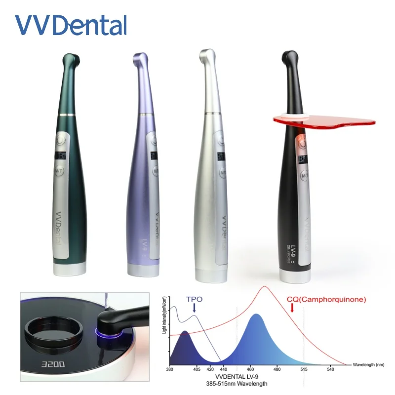VVDental Портативная беспроводная фотополимерная лампа Светодиодная лампа для отверждения 3200 мВт/с ㎡   Выделенная лампа Resina Cure УФ-лампа LV-9