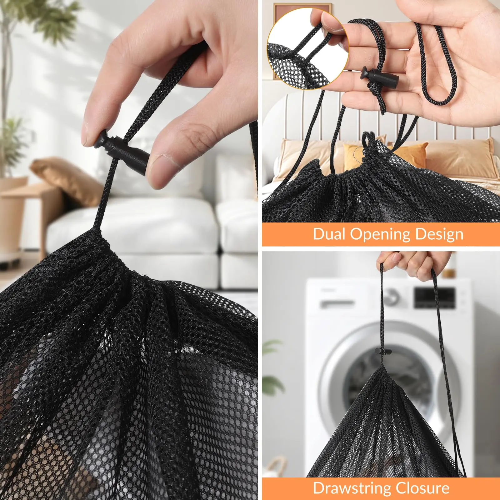 2pcs Mesh Laundry Bags with Locking Drawstring Tear Resistant Foldable Laundry Storage Bags for Blankets Towels Travel Dorm