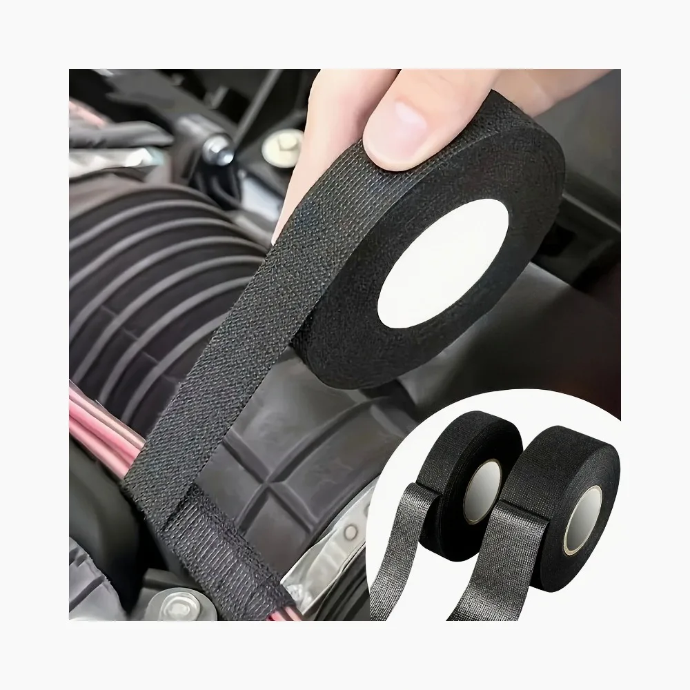 10 rolls High Temperature Self-Adhesive Fabric Wire Harness Tape, Heat Resistant Noise Reduction for Automotive Engine