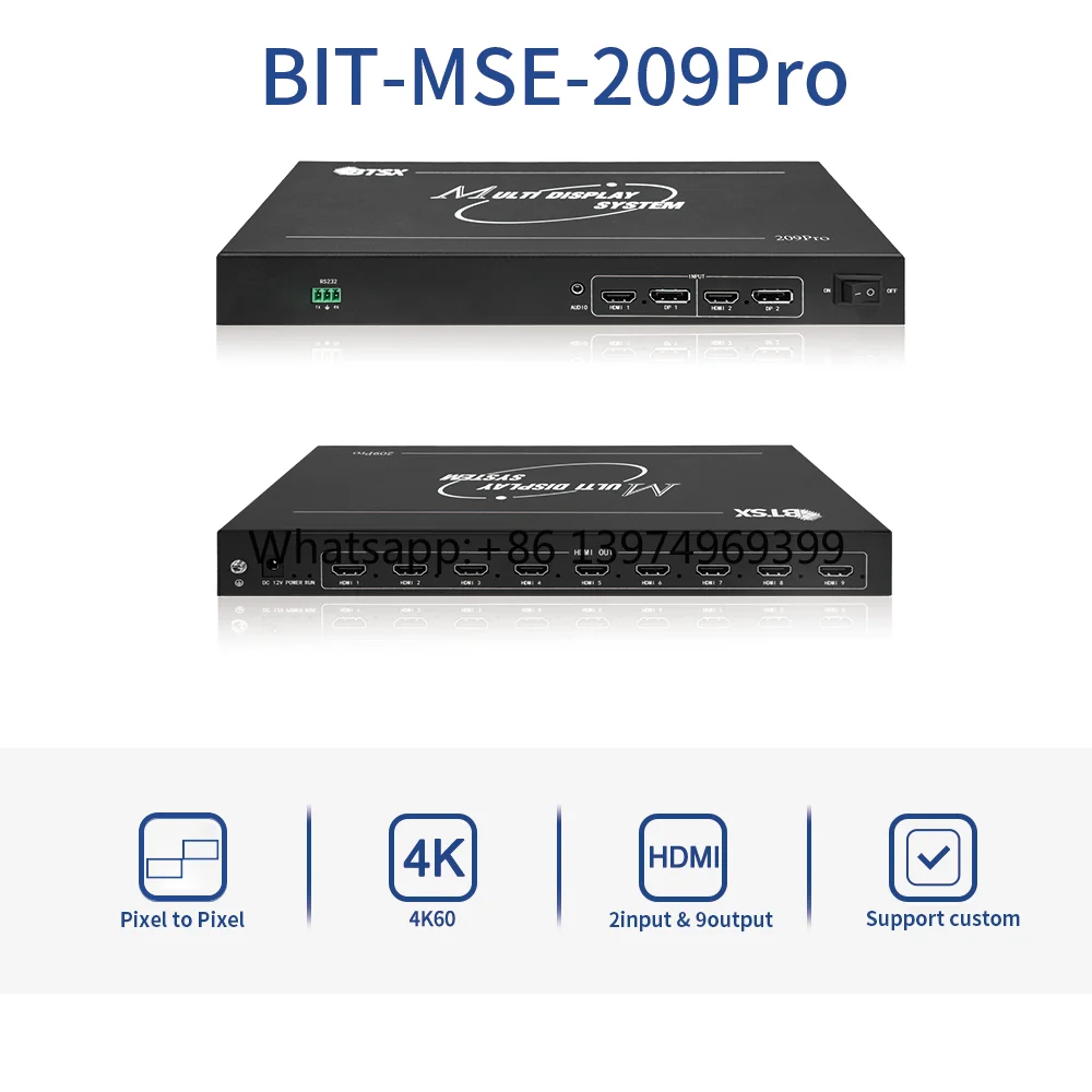 4K60 Multi Screen Expander 9 Channel HDMI Output Video Wall Processor HDMI or DP Input Support 2x4,3x3 LCD Display Wall Splicing