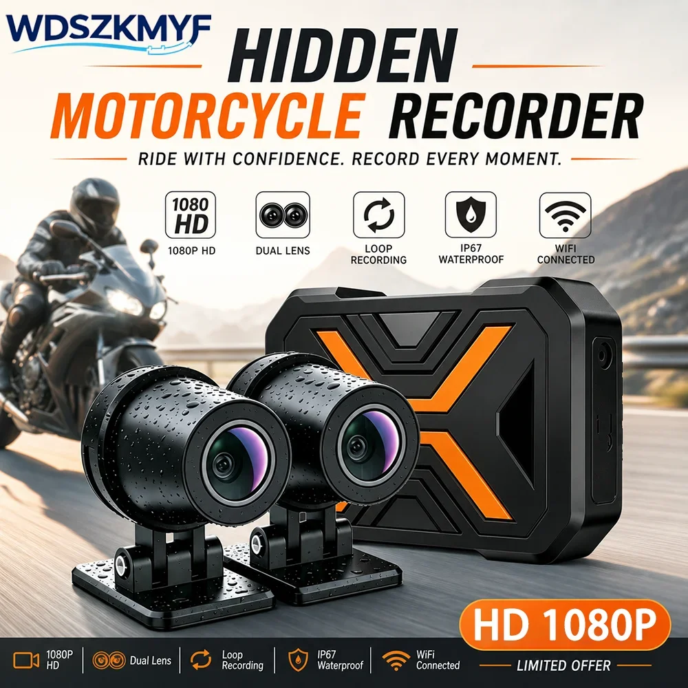 New WiFi 1080P Motorcycle DVR Dashcam Dual Lens Front & Rear IP67 Waterproof Outdoor Sport Motorbike Recording Video Camera