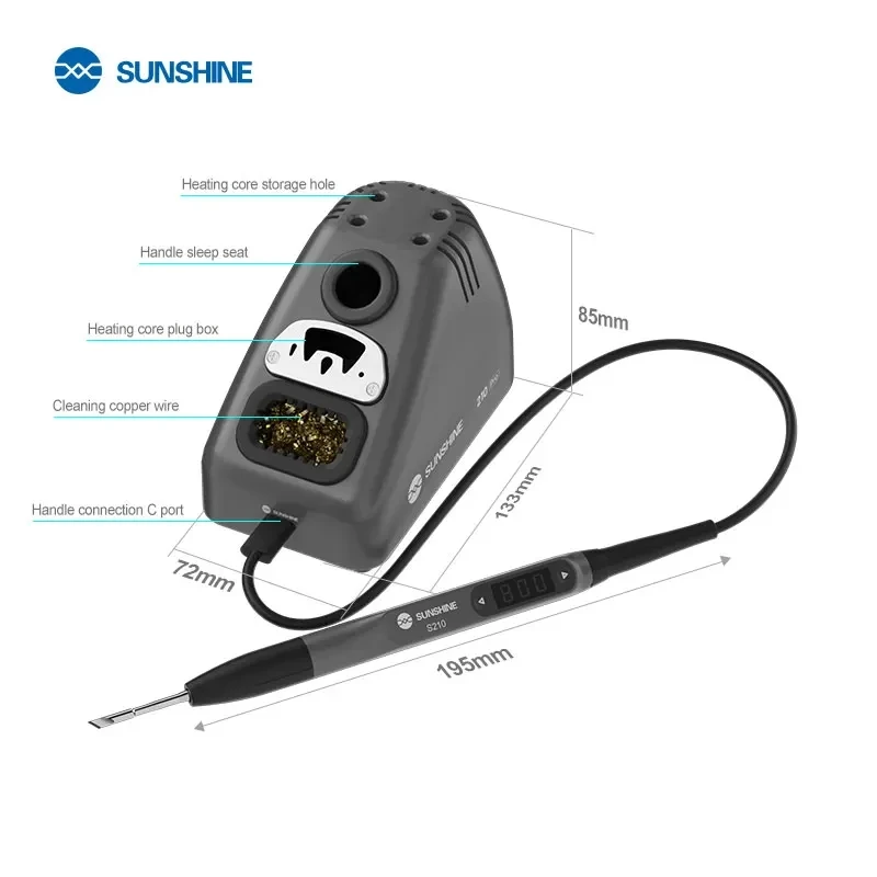 SUNSHINE S210 Pro Smart Portable Soldering Iron LED LCD Display 100-450℃ Free Temperature Control for Mobile Phone PCB Repair