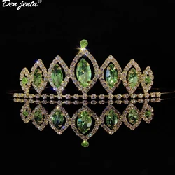 Silver Color Jewelry Crown Headband Bridal Weddings Hair Accessories Green Glass Crowns Tiaras Girls Birthday Fashion Jewelry