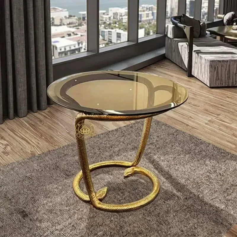 AA Glass edge few light luxury high sense modern living room household pure copper serpentine round corner few