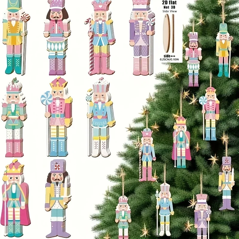 2D flach 18 Stück bunte Süßigkeiten Holz Nussknacker Anhänger Weihnachtsbaum Ornament Home Party Dekoration Urlaub Festival liefert