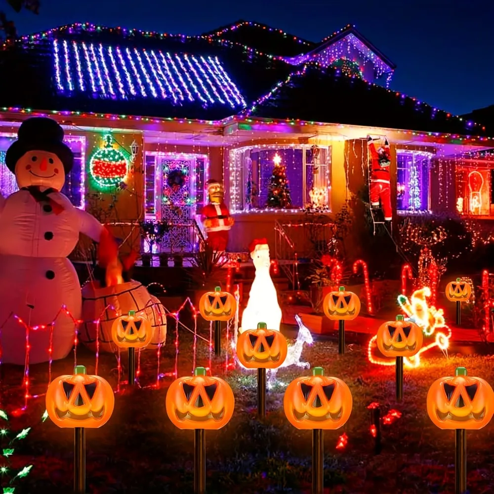 Solar Powered Pumpkin Yard Lights, LED Jack-O-Lantern Ground Stakes for Halloween Garden, Pathway, Yard Outdoor Decor