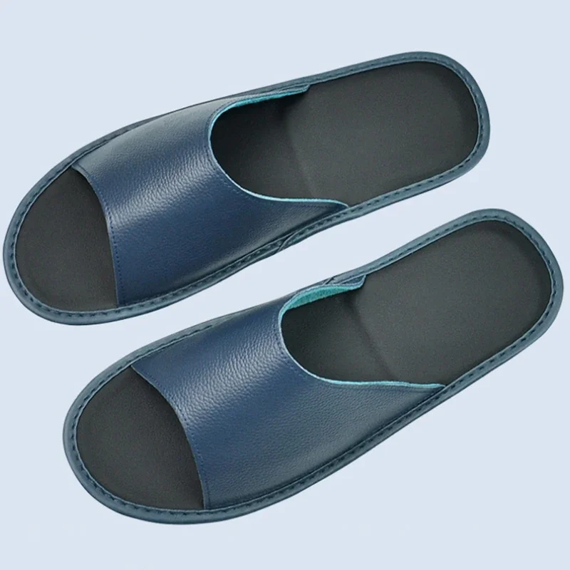 Genuine Cow Leather Slippers Homes in Indoor Slipper Summer Open Toe Sandals Men Women Elderly Casual Single Slides Shoes