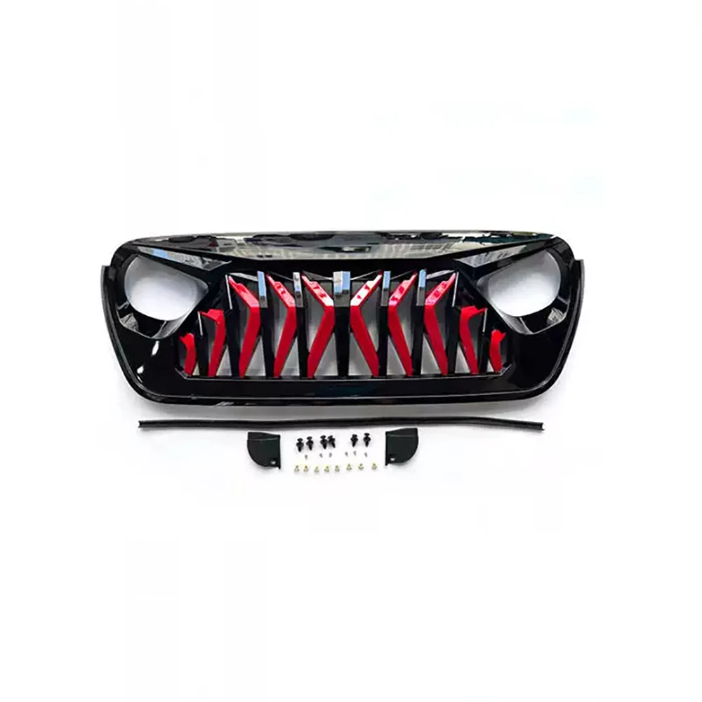 Front Bumper Grille Offroad Style For Jeep Wrangler JL JT 2018-2024 Black Red Net Car Body Kit Part ABS Replace Original Grille