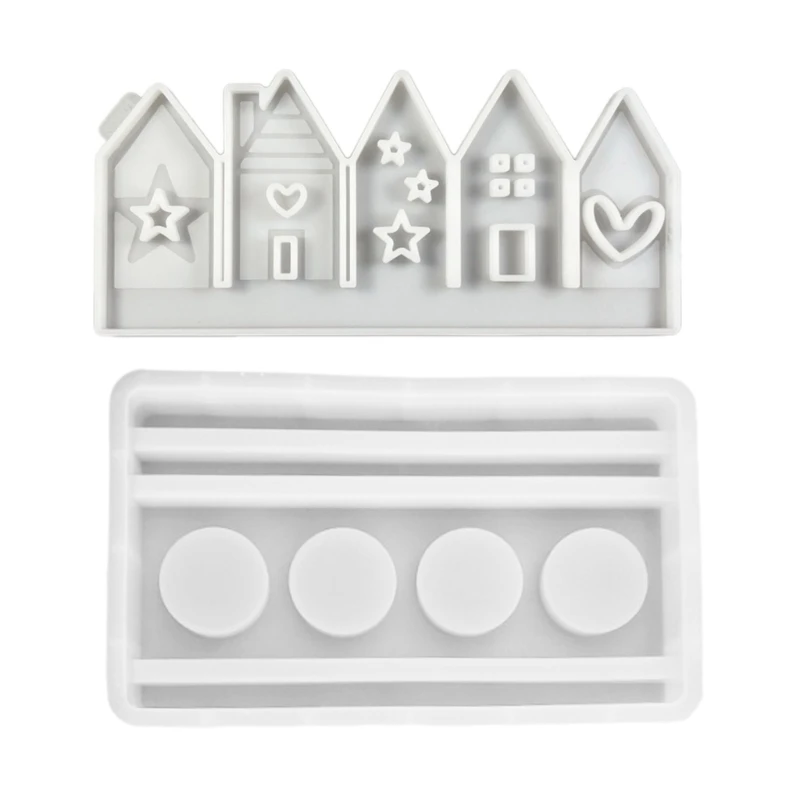 E15E Detailed House Sculptures Crafts Flexible Silicone Moulds for Handmade Artworks