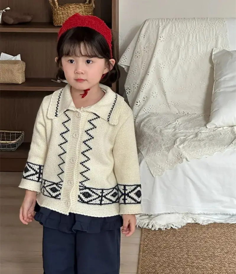 

Fall winter kids girls clothes baby sweaters girls coat cotton Vintage pattern knitted cardigan coat