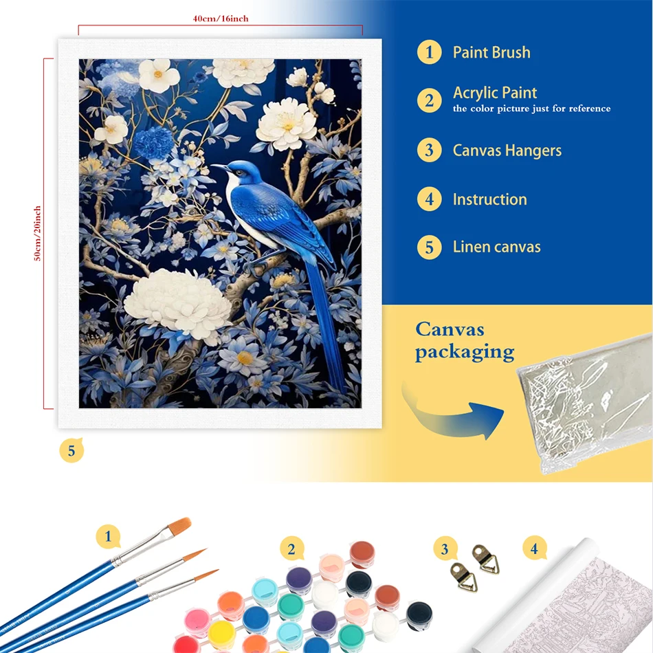 RUOPOTY DIY Paint By Numbers Kits Branch Blue Bird Beginner on Canvas Oil Picture Drawing Coloring Art Supplies By Number Kits