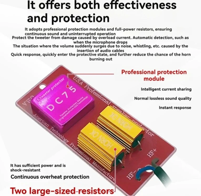 2 профессиональных защиты басов от ожогов, плата защиты тройных частот кроссовера, плата защиты высокочастотных динамиков