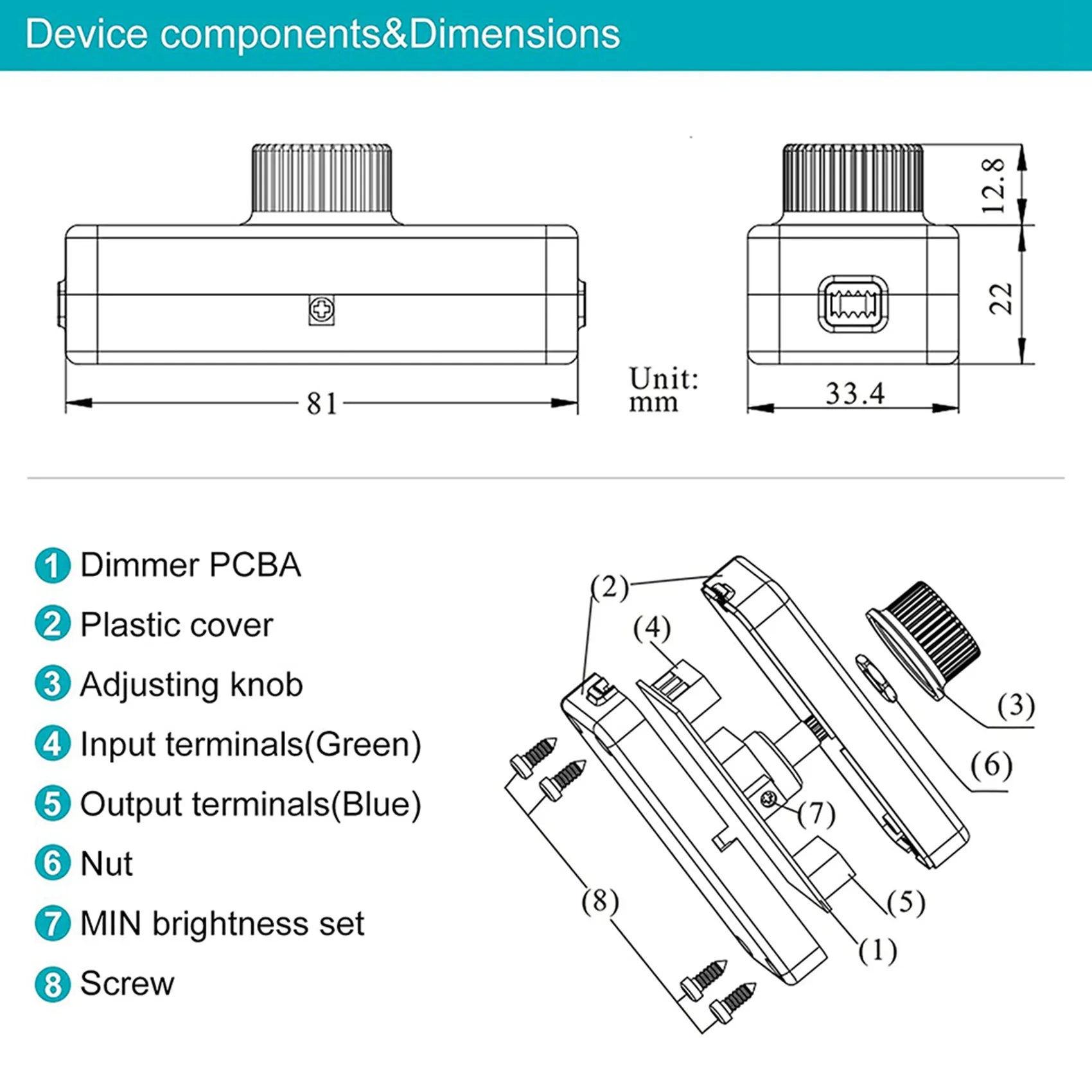 ONCE 2X Inline LED Dimmer Switch, Built-In Rotary ON/OFF And Knob Control Dimmer For Dimmable 3-100W LED/Incandescent White